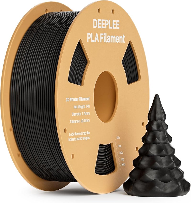 Deeplee PLA 1.75mm 3D Printer Filament, Dimensional Accuracy +/- 0.02mm, Neatly Wound, No Clogging, Vacuum Package, Fits for Most FDM 3D Printers, Cardboard Spool 1kg Black - Image 1